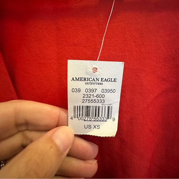 American Eagle Womens Red Front Bow Tie Bell Sleeve Romper XS Smocked Waist NWT - Picture 5 of 13